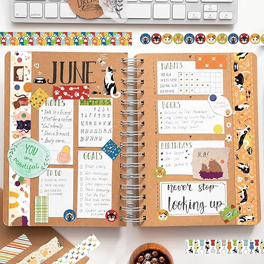 Cute Washi Tape Set - 14 Rolls Kawaii Animals Decorative Masking Tape,Adhesive Tape for Bullet Journal,DIY Craft,Scrapbooking Supplies,Gift Wrapping,Party Decoration