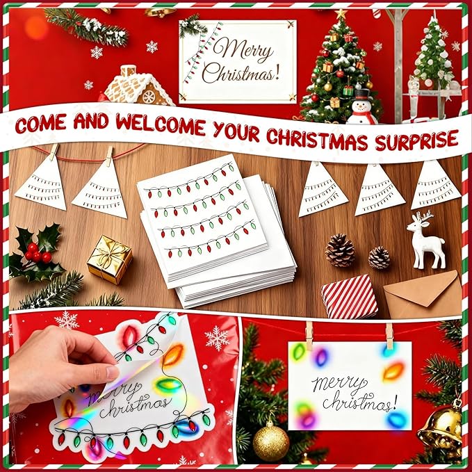2026 Christmas Lights Stickers for Crafts, 64PCS Christmas Light Embellishment, 3D Gemstone Border Sticker, Lights Glitter Adhesive Decals for Xmas Crafts Scrapbooks Decoration