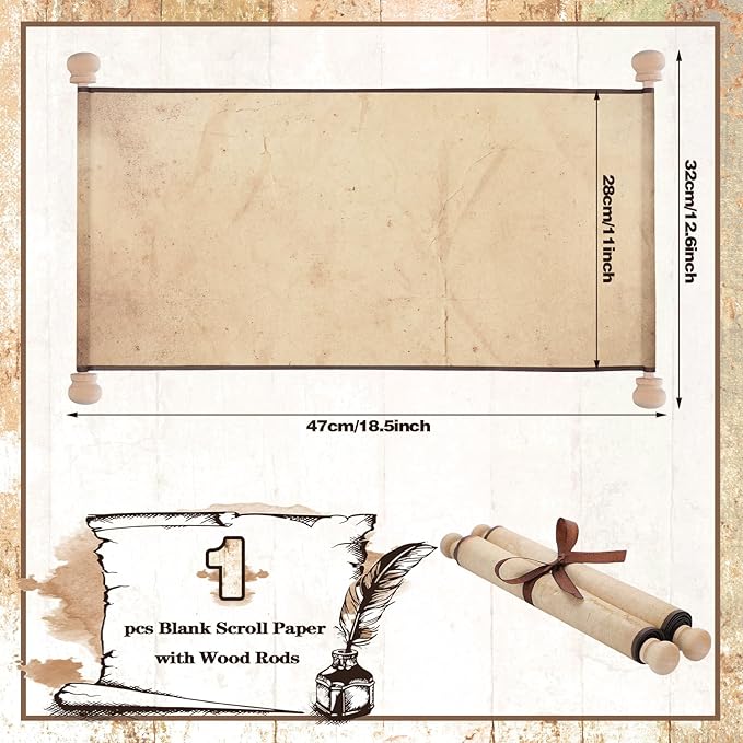 Epakh 1 Pcs Blank Scroll Paper with Wood Rods for Naughty or Nice List, Writing, Wedding Vows, Drawing, Cosplay Prop, Renaissance, Tabletop Role(Retro,11 x 19 Inches)