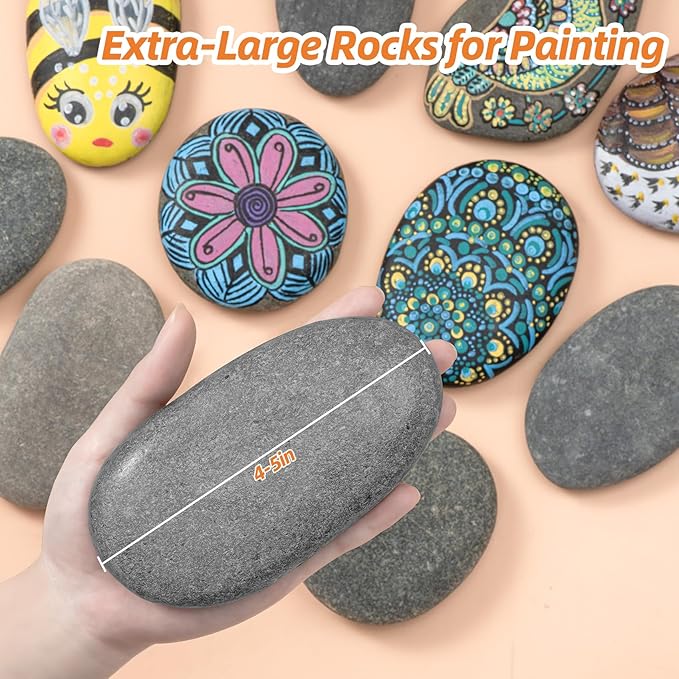 Simetufy 15 Pcs Large Rocks for Painting, 4-5 Inch River Rocks Painting Stones Smooth Flat Rocks for Painting, Natural Rocks to Paint for Arts DIY Crafts Kids Painters