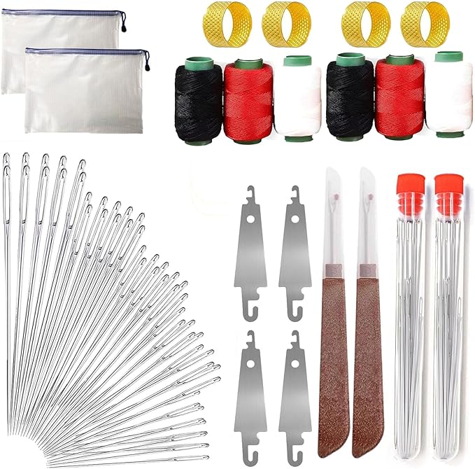 Big Eye Steel Sewing Needles Kit, 34PCS Big Eye Steel Needles Set - Long & Thin Handmade Quilting & Sewing Needles Kit, Portable Sewing Kit in Faux Leather Case, for DIY Sewing