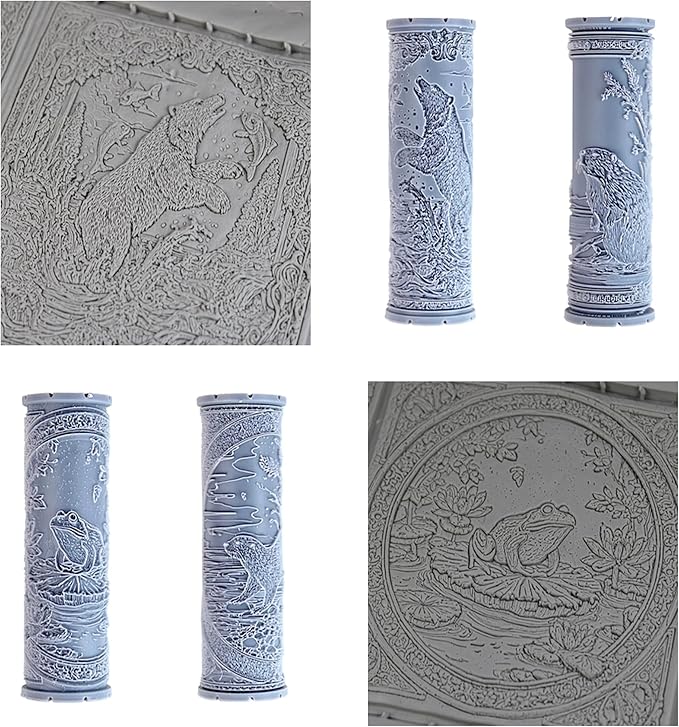 River Bank Collection 4-Pack Clay Texture Rollers (4") - Freshwater Set #01 - Embossing Pattern Rollers for Polymer & Ceramic Clay, Pottery & Crafts