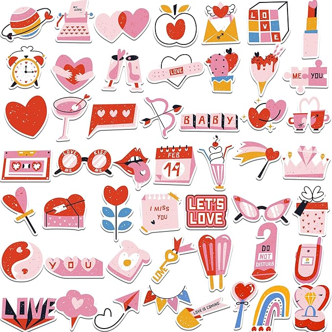 100 Pcs Valentine's Day Stickers, Waterproof Vinyl Love Heart Stickers for Water Bottles, Laptops, Gift Boxes, Phone Case, Party Decorations
