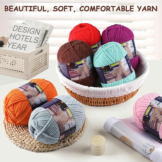 2 Skeins Fluffy Chenille Yarn for Crocheting - Baby Blanket Yarn for Knitting - Velvet Yarn for Amigurumi Crochet, Ultra Soft Yarns Total Weight 400g/14oz, Total Length 480m/524yard