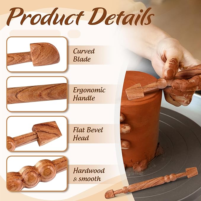 Vtuna Double Head Clay Sculpting Tool, Modeling Ceramic Pottery Tool, Styling, Carving and Smoothing Throwing Pottery Sticks, 2in1 Pottery Wood Tool (1)