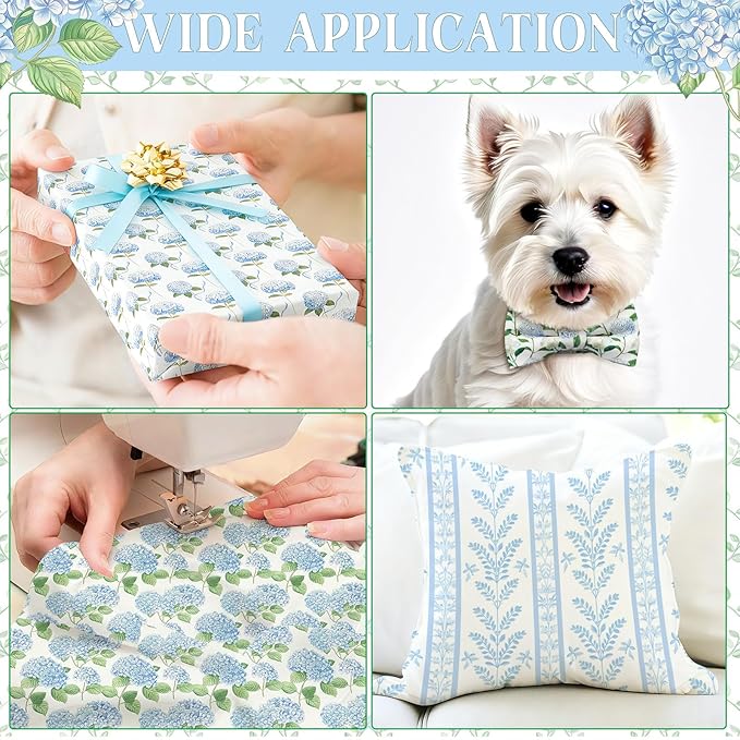 Hahafelt 10 Pcs Spring Hydrangea Quilting Fabric Bundles 20 x 20 Inch Dusty Blue Hydrangea Floral Squares Quarters Fat Fabric by The Yard Sewing Precut Patchwork for Spring Summer DIY Craft Decor