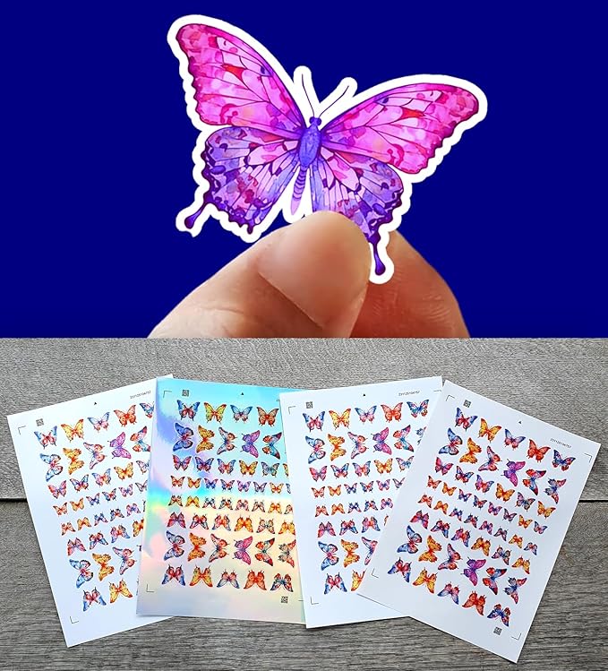 Stickers Pack (Over 150 Stickers) Colourful and Bright Summery Butterflies Vintage Styled Small Vinyl Stickers White Holographic Transparent