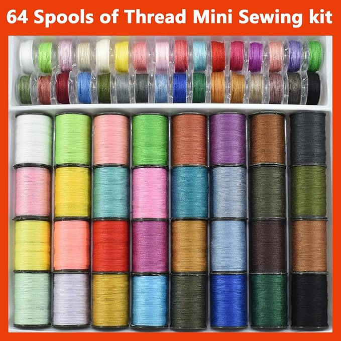 Sewing Kit with 100 Basic Sewing Accessories, 64 Spools of Thread Mini Sewing kit for Beginners,Traveller, Emergency, Whole Family to Mend and Repair