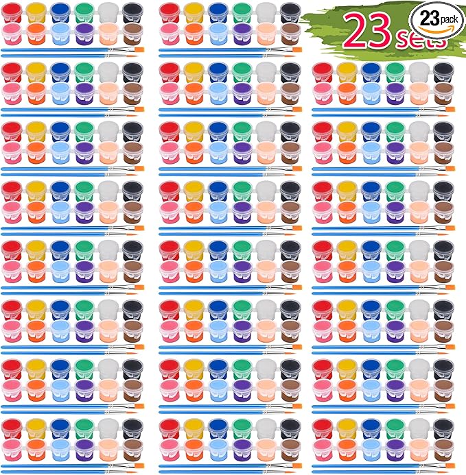 322PCS Washable Acrylic Paint for Kids Arts and Crafts, 23 Gouache Watercolor Paint Combination Sets of 12 Colors for Party Classroom Painting Supplies,23 Flat and 23 Pointed Brushes