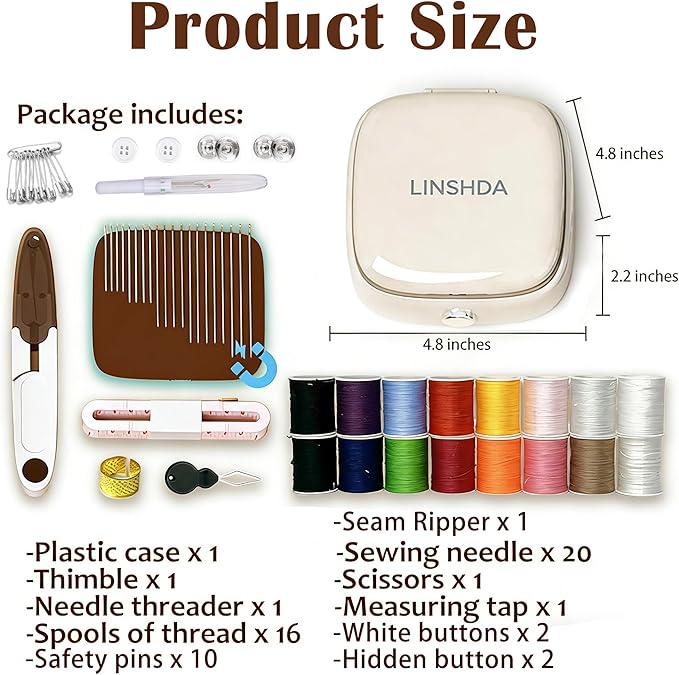 LINSHDA Sewing Kit, Travel Mini Sewing Kits for Adults Small Sewing Supplies and Accessories for Home Use & Quick Stitch Solutions (White)