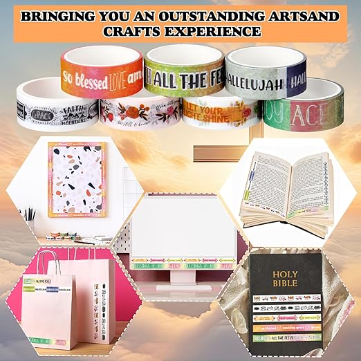 Janlaugh 24 Rolls Christian Washi Tape Gifts Bulk Religious Inspirational Scripture Supplies Vintage Bible Verse Washi Tape for Bible Journaling Study Crafting Spring Gifts Favors