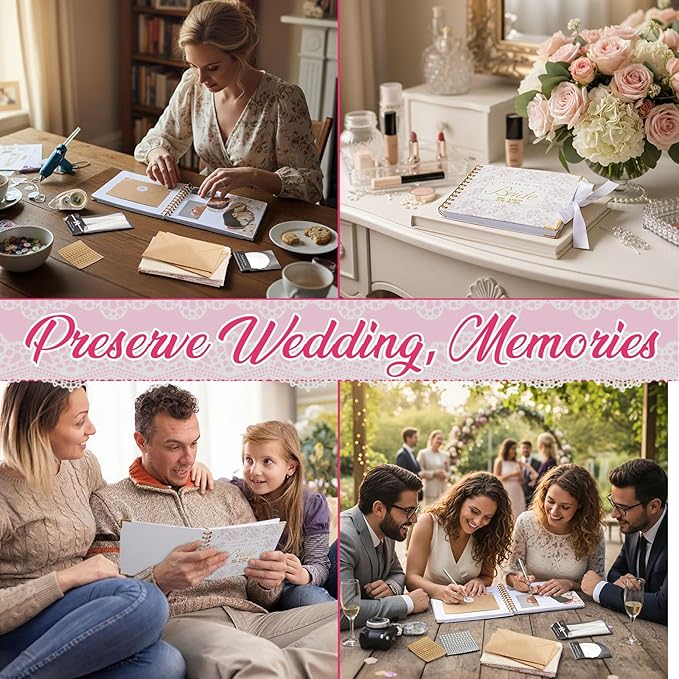 Humyoun 8.5 x 7 Inch Wedding Guest Book Letters to The Bride Scrapbook Wedding Memory Book Bridal DIY Blank Paper Scrapbook Photo Album Guest Sign with Pearl Stickers(157 Pcs,Pink Floral)