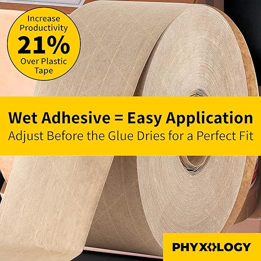 Ultra Durable Water-Activated Tape for Secure Packing. 2.75 in, 450 Ft Brown Kraft Gum Tape Provides Heavy Duty Adhesive for Packaging and Shipping. Fiberglass Reinforced for Extra Strong Bond.