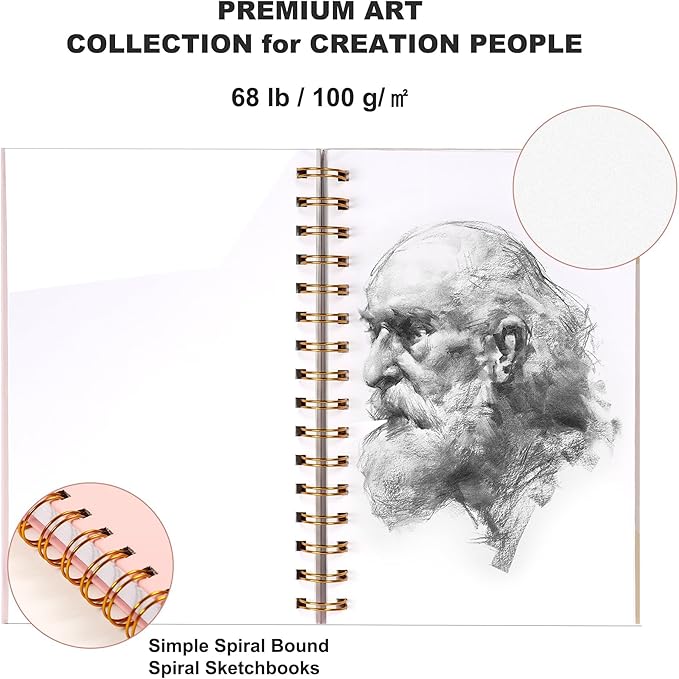 Yoment 5.5" x 8.5" Sketch Book Small Sketchbook for Drawing 100 Sheets Hardcover Spiral Sketch Pad for Kids(68lb/100gsm) Art Sketchbook Drawing Blank Paper Book for Beginner Artist with Pencil Pink