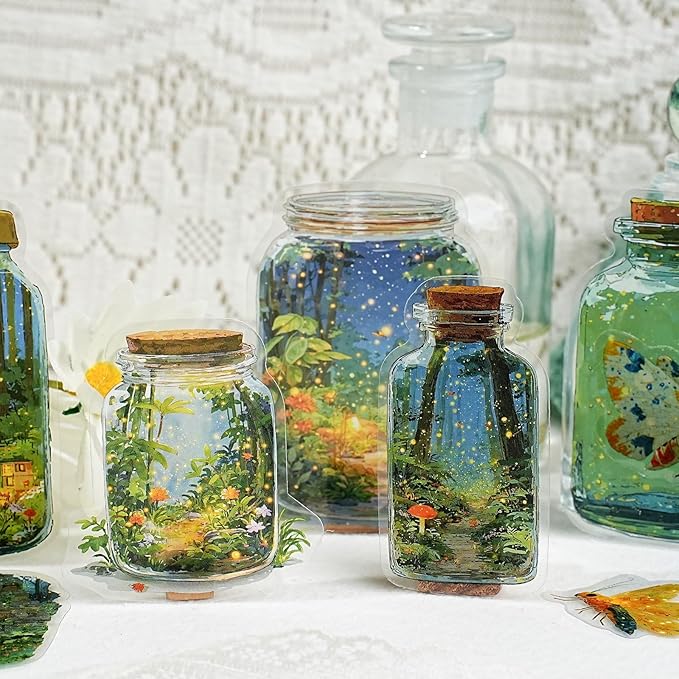 90 Pieces Aesthetic Landscape Creation PET Sticker Set, 6 Pack Vintage Oil Painting Bottle Scenery PET Stickers for Scrapbooking, Journaling, Waterproof DIY Crafts, and Junk Journal