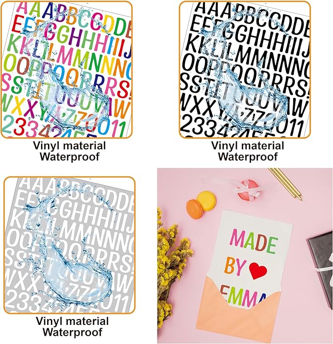 1920Pcs Letter Stickers 20 Sheets Alphabet Stickers 1 Inch Vinyl Self-Adhesive Waterproof Letters Number for Scrapbooking Water Bottles Cup DIY Crafts, Sign, Labels, Notebook, Mailbox, Windows, Doors