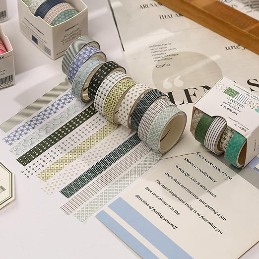 YUBX Simple Geometric Washi Tape Set 20 Rolls Minimal Patterns Decorative Thin Masking Tapes for Arts, DIY Crafts, Journals, Planners, Scrapbook, Wrapping (2 Blush Dusk)
