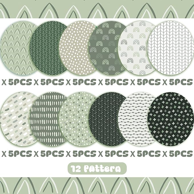 60 Sheets Sage Green Boho Scrapbook Paper, 8.3'' x 5.7'' Trendy Mint Green Boho Pattern Decorative Craft Paper Folded Flat for Birthday Card Making Scrapbook Shadow of Green Photo Album Decor