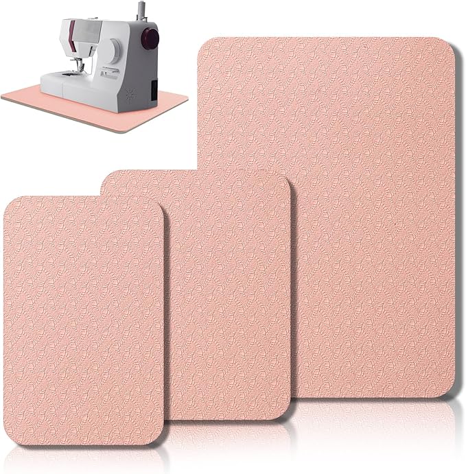 3 Pcs Sewing Machine Muffling Mat Pedal Mat Sewing Machine Pad No Slip Rubber Stay in Place Mats for Calms Vibration (Pink Gray,15 x 20 Inch,14 x 9 Inch,14 x 11 Inch)