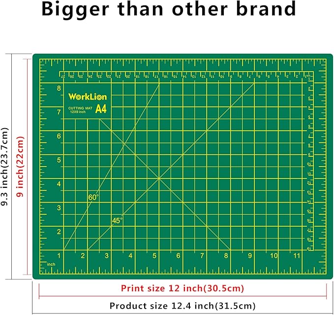 WORKLION Full 9" x 12" Art Self Healing PVC Cutting Mat, Double Sided, Gridded Rotary Cutting Board for Craft, Fabric, Quilting, Sewing, Scrapbooking Project…