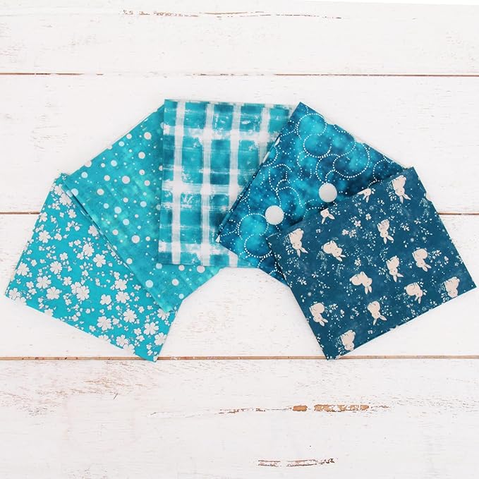Threadart Exclusive 5 Fat Quarter Bundles - Teal Vintage Prints 100% Cotton Fabric - Premium 100% Cotton Quilting Fabric - No Duplicates - Full Size Fat Quarters 18"x21" - Teal