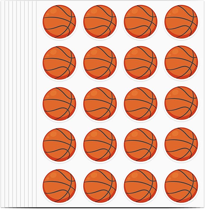 600 PCS Basketball Stickers for Kids, Basketball Ball Stickers Sport Balls Theme Decals Sticker for Crafts Scrapbooks Envelope Gift Classroom Teacher Birthday Party Decor, 1.5 Inch