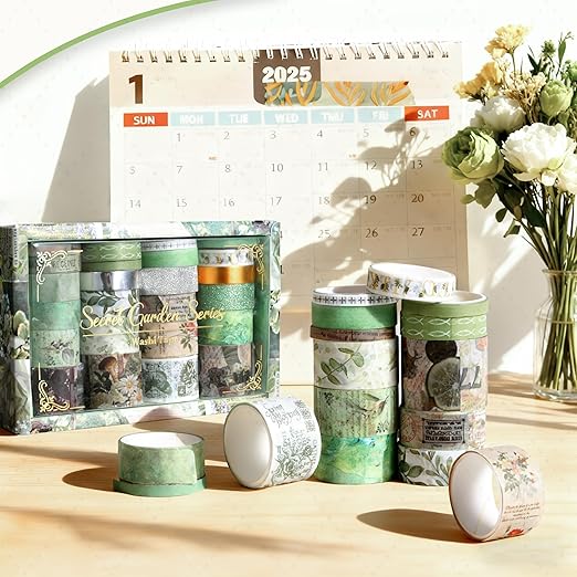 24 Rolls Washi Tape Set,Vintage Floral Decorative Masking Tape for Scrapbooking Supplies,Junk Journal,DIY Crafts,Gift Wrapping(Secret Garden Series)