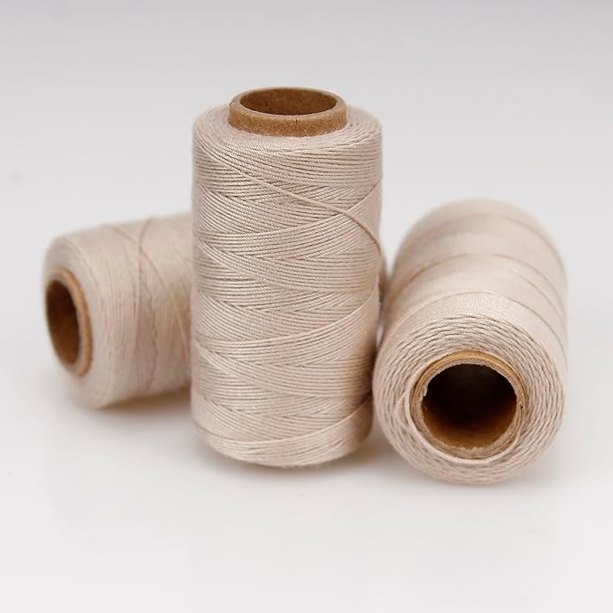 Lusecarl Polyester Thread 110 Yards Each Spool for Hair Extensions, 3 Rolls Weave Sewing Threads for Hand Sewing, Making Wigs DIY (3 Thread, Blond)
