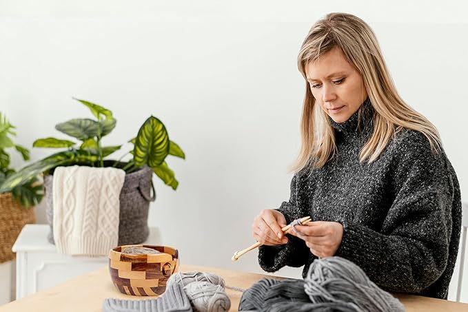Nagina International Mixed Premium Yarn Storage Bowl For Yarn Balls & Skeins | Crochet & Knitting Bowls Made Out OF Turmeric & Rosewood | Knitter's Gift & Notions (Medium)