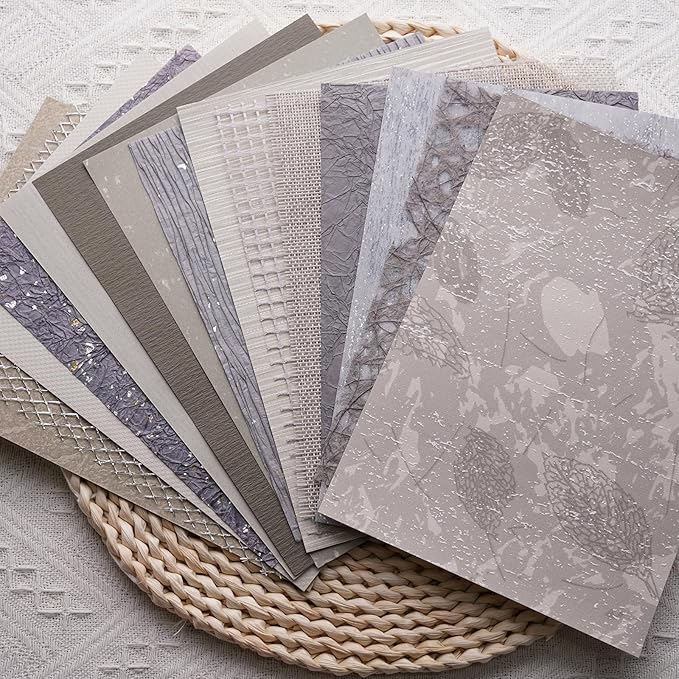 15Pcs Handmade Scrapbook Art Paper Craft Textured Paper Colorful A5 sheet Mesh Special Paper Mix for Scrapbooking Junk Journal Journaling Supplies DIY Materials,5.8x8.2 inches (Grey)
