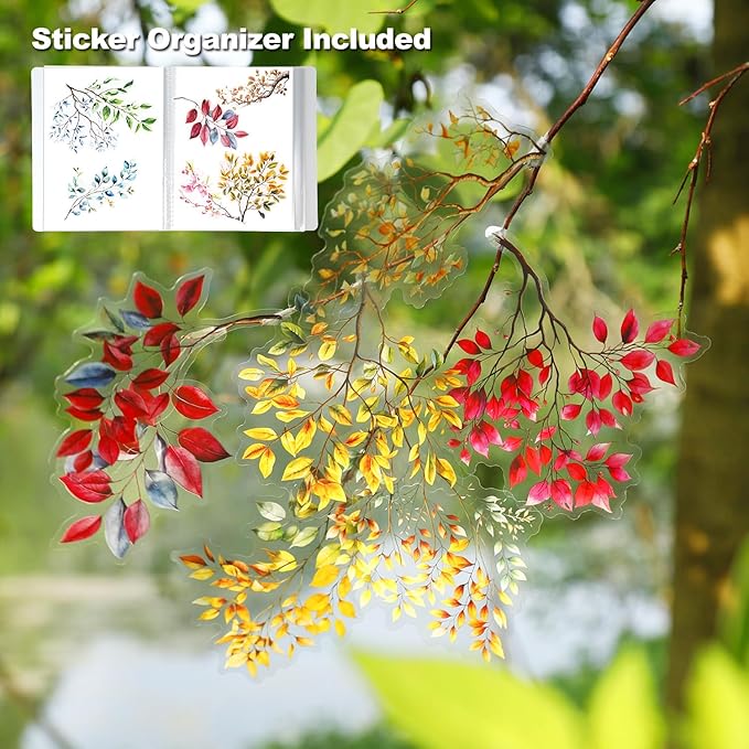 120Pcs Botanical PET Stickers, Branch and Leaf Designs for Scrapbooking Waterproof Journaling Supplies Junk Journal Ephemera with Storage Organizer