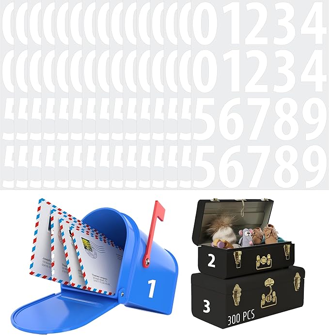 300 PCS Number Stickers, 2” Waterproof Vinyl Number Stickers Consecutive Number 0-9 Labels Self-Adhesive Without Residue Left for Office, Classroom, Indoor, Boxes, Storage (15 Sheets, White)