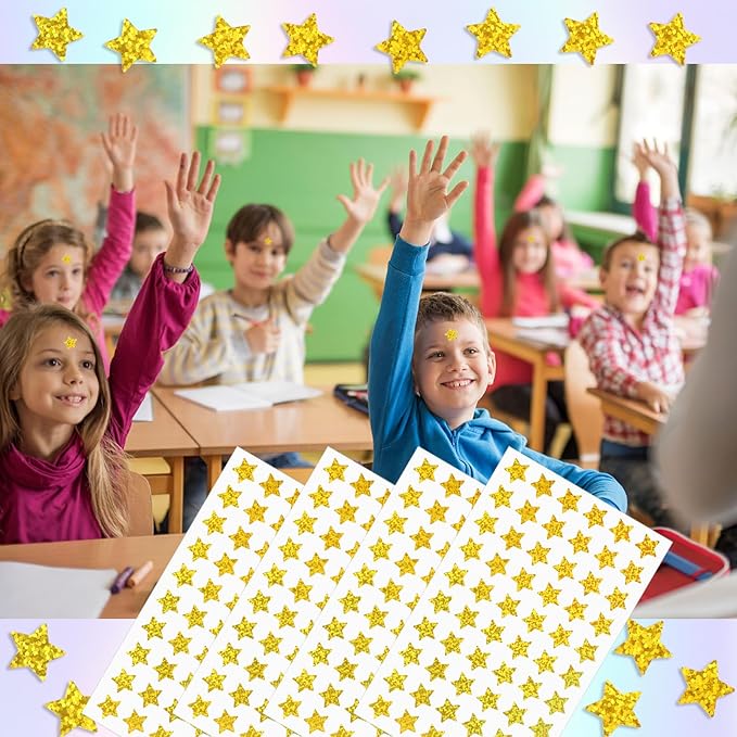 3000 PCS Star Stickers, 0.6" Sparkly Holographic Stickers, Kids Rewards Holographic Gold Star Stickers, Foil Star Stickers for Behavior Chart, Student Planner, School Classroom Teacher Supplies, DIY
