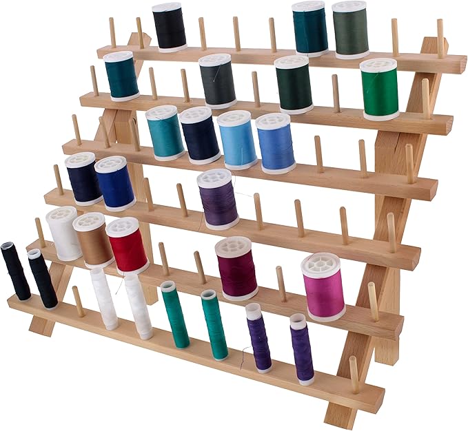 US Art Supply Premium 60-Spool Thread Holder: Wooden Sewing & Embroidery Thread Storage Organizer