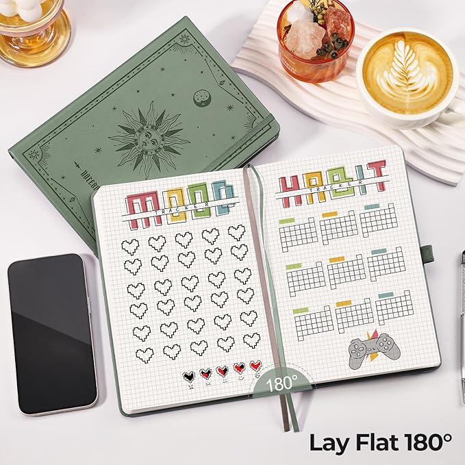 EMSHOI Graph Paper Notebook - 320 Pages, A5 Hardcover Leather, 100gsm Thick Paper, Square Grid Notebook for Women Men Work School Math Writing, Graphing, Engineering, 5.75 x 8.38, Green
