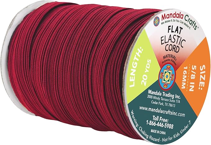 Mandala Crafts 16mm 20 Yds Roll of Burgundy Elastic Bands for Sewing - 5/8 Flat Elastics Cord - 5 8 Inch Braided Stretch Straps for Crafting