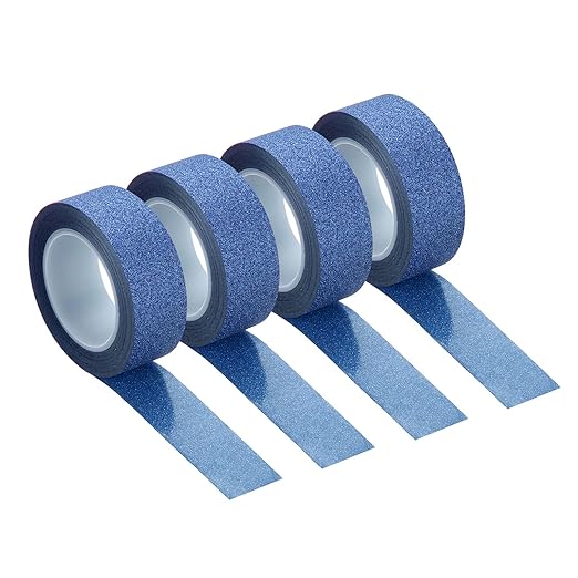 MECCANIXITY 4 Pcs 0.6 Inch x 11 Yards Glitter Washi Tape Dark Blue Crafting Tape Glitter Masking Tape Decorative Tape Self Adhesive Stick for Festival Decoration Scrapbooking,Planner,DIY