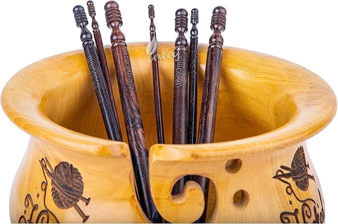 INTAJ Rosewood Jumbo Crochet Hook Set Handmade, 15 Sizes Upto 25MM Wooden Crochet Hooks for Knitting, Size Engraved - Wooden Yarn Bowl Crochet Hook Accessories (Set of 15 3.5-25mm, Rosewood)