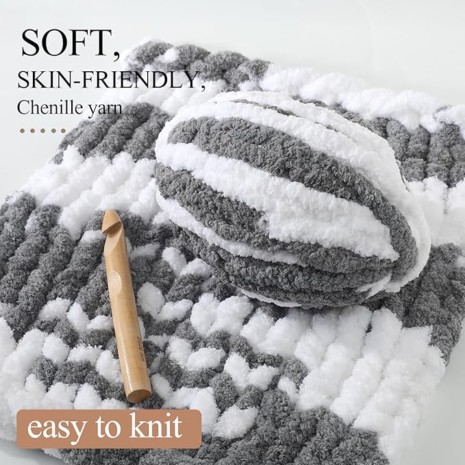 Chunky Yarn for Hand Knitting, No7 Thick Yarn, 250Grams 32Yards, Pack of 4, Perfect for Knitters and Crafters (Grayish White)