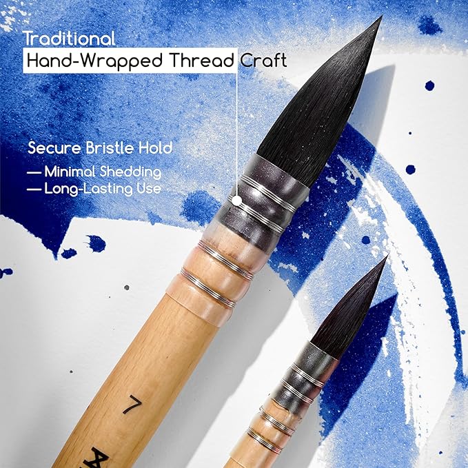 MEEDEN Watercolor Brushes Professional - Synthetic Squirrel Hair Artist Paint Brushes Set with Beech Wood Handle Great for Artists Hobbyists Size 9