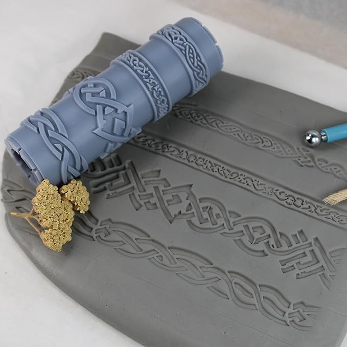 Ironbind Weaves Clay Texture Roller (4") - Seamless Border Set #01 - Embossing Pattern Roller for Polymer & Ceramic Clay, Pottery & Crafts
