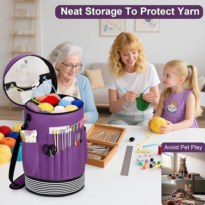 IBFUN Crochet Yarn Knitting Bag 3PCS - Expandable Yarn Storage Organizer Crocheting Bag with Accessories Cases Adjustable Strap for Hooks, Needles, Accessories, Crochet Lovers, Supplies, Beginners