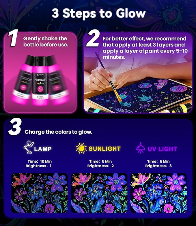 40 PCS Classic & Glow in the Dark Acrylic Paint Set with 12 Brushes, 2 Knives & Palette, 24 Colors Art Craft Paint for Beginners, Canvas Ceramic Rocks Wood Painting Kit Art Supplies
