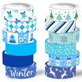 Winter Washi Tape Set,12 Rolls Blue White Holiday Decorative Tape Snowflake Xmas Tree Bell Reindeer Masking Tape for Journaling Supplies,Journal,Scrapbooking,DIY Arts & Crafts, Gift Wrapping