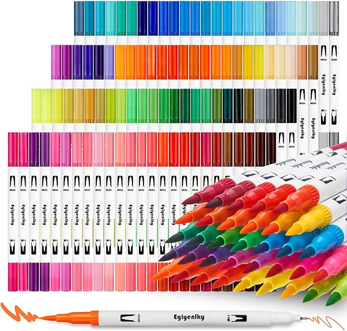 Markers for Coloring Book Adults Relaxation, Dual Tip Brush Pens with 100 Watercolor Fine Tip Markers and Brush Pens for Kids Coloring
