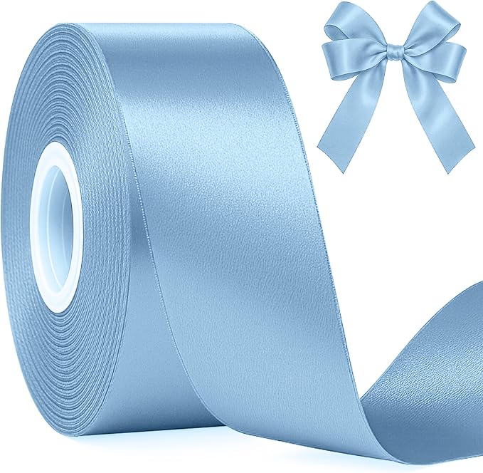 Fullive 1 1/2 Inch Sky Blue Ribbons, 30 Yards Ribbon for Gift Wrapping, Polyester Satin Ribbons for Crafts for Birthday Graduate Christmas Decorations DIY Bows Wrapping Bouquet Floral Arrangements
