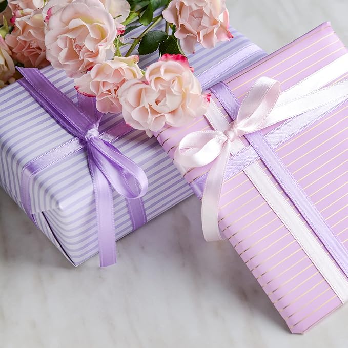 LIUYAXI Light Purple Double Faced Satin Ribbon, 3/8" X Continuous 100 Yards, Ribbons Perfect for Gift Wrapping Bows Bouquet Wedding Decor DIY Craft and More