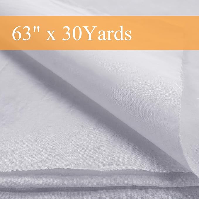 VitalCozy 59'' x 30 yd Unbleached Muslin Linen Fabric Textile Wide Polyester Cotton Muslin Fabric Cotton Linen Material Soft Embroidery Muslin Quilting Fabric for Sewing Apparel Painting (White)