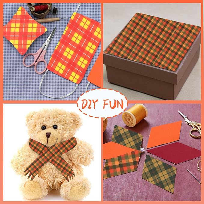 40 Pcs Autumn Buffalo Plaid Cotton Jelly Fabric Strips Fall Spice Plaids Patchwork Strips for Quilting Crafting Yellow Green Precut Patchwork for Sewing DIY Crafts Cotton Fabric Bundles Strips