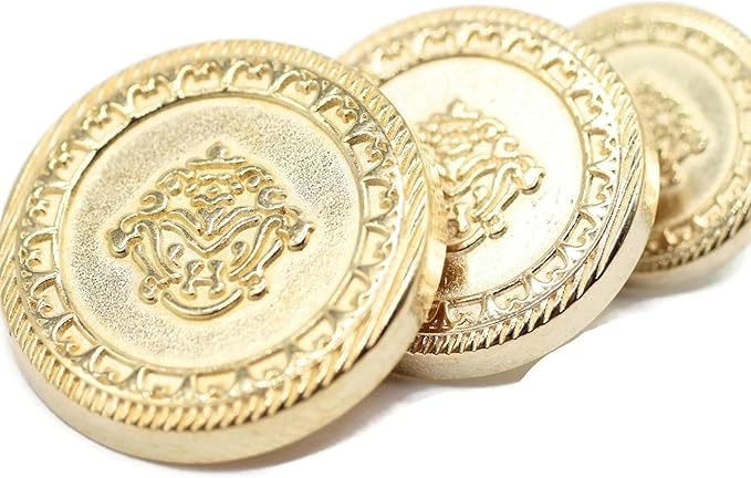 Gold Metal Shank Buttons - 12 Pcs - 3 Size Options - Floral Round Metal Shank Buttons for Men Women Blazer Coat Uniform Shirt Suit and Jacket Sewing Craft DIY N4901